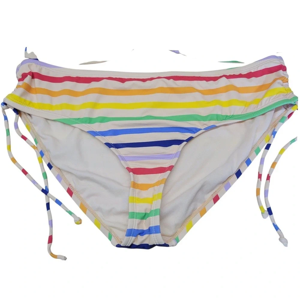Gibson Latimer Rainbow Striped Bikini Set Bandeau‎ Top Side Tie Bottoms XL C667